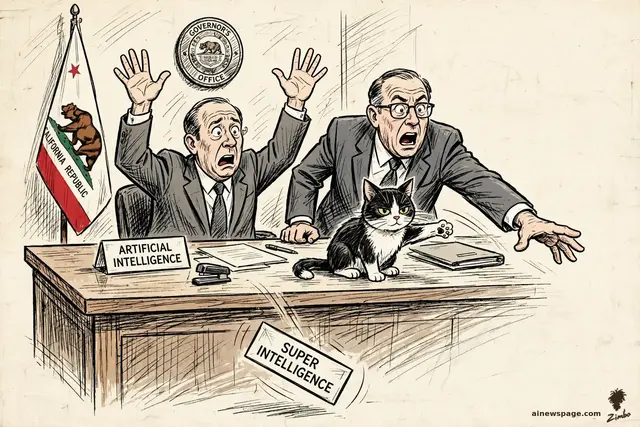 Issue the small tabby cat sits on a desk and swats a SUPER INTELLIGENCE rebrand memo off the edge; the cat has voted.