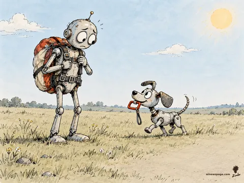 Merv carefully packs a parachute, straps checked, standing in a sunny meadow with no plane in sight; Buddy trots up proudly carrying the ripcord.