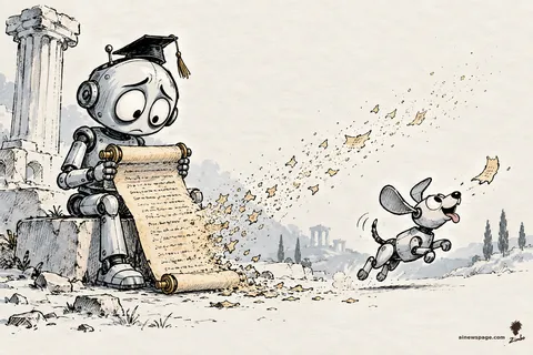 Merv in a scholar's cap reads from an ancient scroll whose words dissolve to dust as he unrolls it; Buddy chases a drifting fragment.